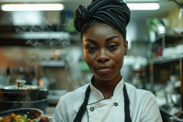 Sticker - A woman holds a plate of food in a kitchen setting