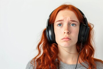 Sticker - A young woman with vibrant red hair listens to music on her headphones, likely in a private moment