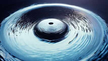 Poster - Water creates concentric ripples that expand gracefully against a dark blue background, showcasing the fluid motion and tranquil beauty of nature's patterns and textures