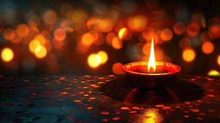 Poster - A lit candle sitting on a table, perfect for use in interior design or lifestyle photoshoots