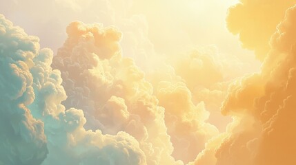 Wall Mural - a cloud-filled sky with the sun shining through and a plane flying above