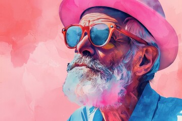 Aufkleber - A man wearing a pink hat and sunglasses, sitting or standing in a casual setting
