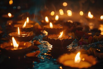 Aufkleber - A group of lit candles placed on a table, providing warm and cozy ambiance