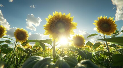 Sticker -   Sunflower field bathed in sunlight during midday