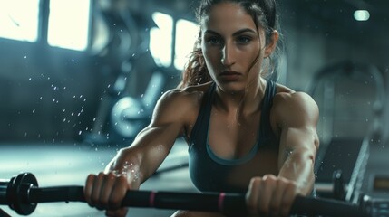 Poster - Woman exercising with a barbell in a gym setting