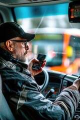 Poster - A person operating a vehicle while holding a mobile device