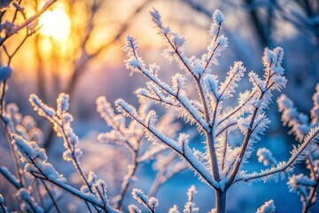 Poster - Frosted branches against warm sunset winter backdrop