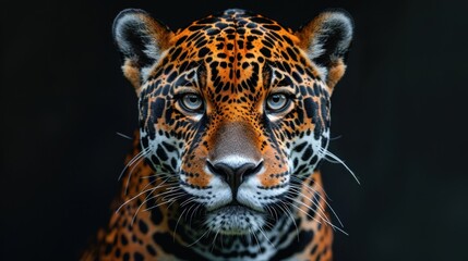 Portrait of a Jaguar on a black background. Leopard on black background