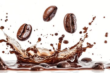 Poster - A close-up shot of coffee beans scattered on a clean white surface