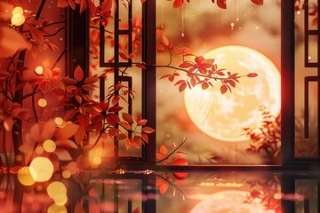 Poster - A serene night scene with the full moon shining through a window
