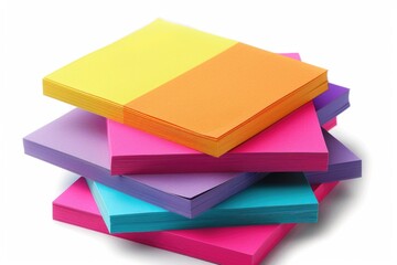 Poster - A collection of colorful sticky notes stacked on a white surface, ideal for note-taking or organizational purposes
