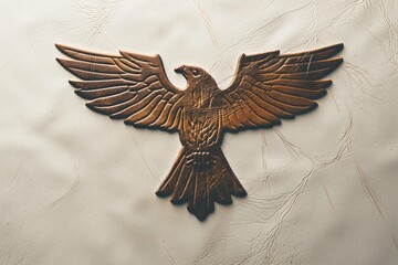 Poster - A wooden bird perched on a clean white background