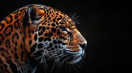 Portrait of a Jaguar on a black background. Leopard on black background