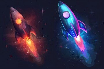 Poster - A pair of rockets soaring through the clouds, ideal for illustrations about space, technology, or adventure