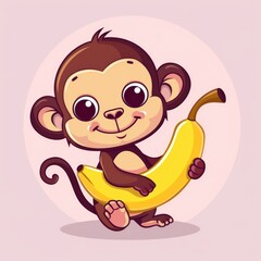 Poster - A playful monkey holds a ripe banana in its hand