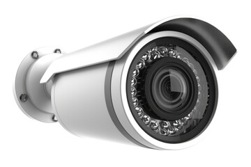 Poster - A close-up shot of a camera lens on a white background, perfect for illustrating photography concepts or product designs