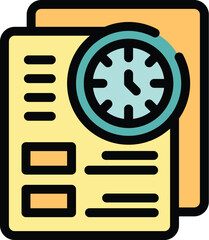 Wall Mural - This vector illustration shows a clock on top of documents, representing the concept of time management and deadlines