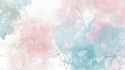 Canvas Print -   A vibrant painting of flowers against a backdrop of pink, blue, and white, with a splash of paint on the left side