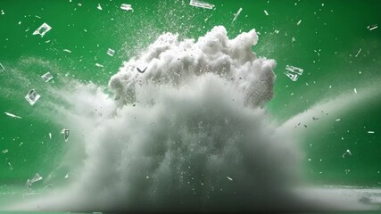 Poster - chroma key footage of a big white powder explosion creating a dense cloud on green screen background