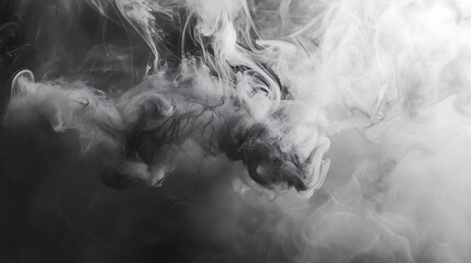 Canvas Print - Abstract black and white smoke-like pattern with swirling shapes.