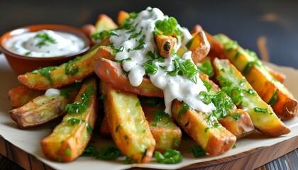 Wall Mural - Crispy Fried Zucchini Fries Served with Creamy Ranch Dip for a Delicious Homemade Appetizer Experience