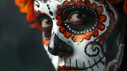 Aufkleber - Close-up shot of a person with a painted face, ideal for Halloween or creative projects