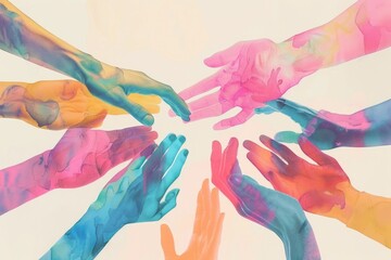 Aufkleber - Group of friends or family forming a circle while holding hands, perfect for unity, community, and togetherness themes