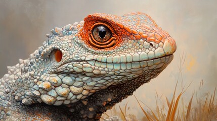 Wall Mural - Close-Up Portrait of a Lizard with Striking Orange Eye