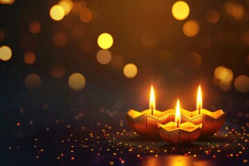Poster - Three lit candles sit on a reflective surface, casting warm light