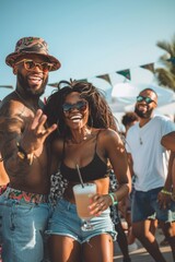 Wall Mural - A man and a woman smiling for the camera, dressed casually