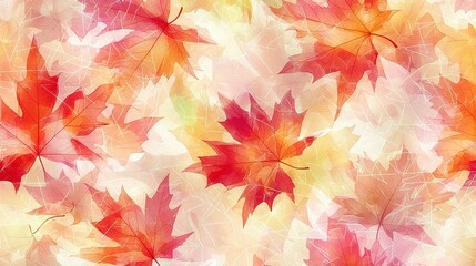 Canvas Print -  Red and yellow leaves on a white background with a repeating pattern of the same colors