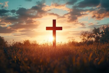 Poster - cross at sunset