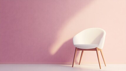 Canvas Print - A white armchair sits in front of a pink wall with sunlight streaming in.