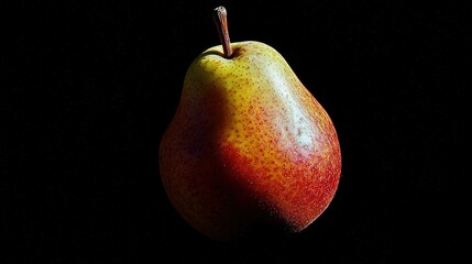 Wall Mural -   A yellow and red pear on a black table with a red and yellow apple