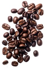 Poster - A stack of coffee beans on a clean white surface, perfect for use in food photography or as a design element