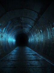 Repeating digital animation of a blue light-filled tunnel.