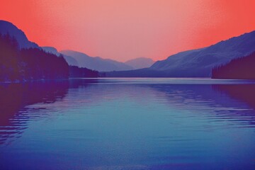 Poster - A serene lake scene with mountains in the background