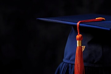 Graduation cap on black background, education, academic excellence, graduation ceremony and student life .geneative ai