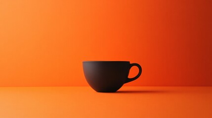 Wall Mural - Black coffee cup on an orange background.