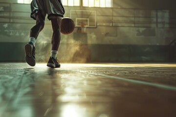 Wall Mural - Athlete in action, bouncing ball on sports court