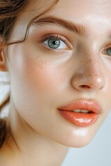 Poster - Close-up portrait of a woman with freckles on her face