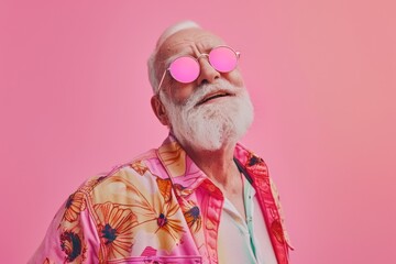 Aufkleber - A man wearing a white beard and pink sunglasses, suitable for use in humoristic or caricatural contexts