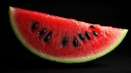 Poster -   A watermelon slice sits atop a black table, next to another slice of watermelon