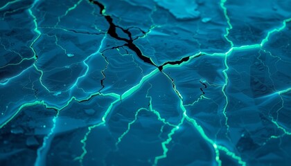 Wall Mural - Electric Blue Cracks in Fractured Icy Surface, Cold Abstract Design