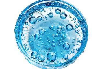 Poster - A close-up of a glass of water with carbonation bubbles, suitable for use in illustrations about refreshment or hydration