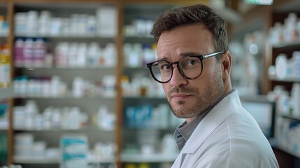 Poster - A man wearing a white lab coat and glasses, ready for scientific work