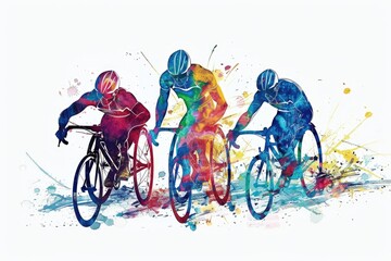 Aufkleber - A group of people ride bicycles on a road
