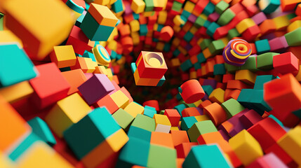 Poster - Abstract background with colorful 3D shapes scattered in geometric composition