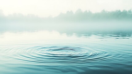 Sticker - Tranquil morning mist on a still lake with a single ripple.