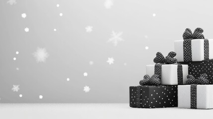 Contemporary Christmas Presents Banner with Cool Gray Background and Copy Space